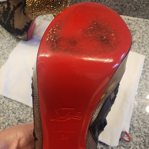Christian Louboutin Strass Heel Booties Mesh Lace 39 - Picture 11 of 16